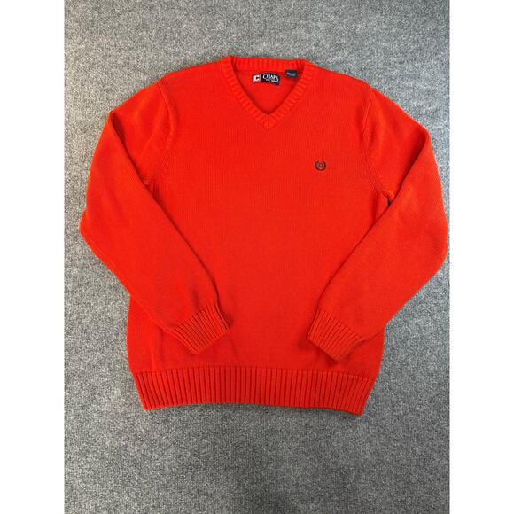 Vintage CHAPS Ralph Lauren Red Orange V Neck 100% Cotton Sweater - Picture 1 of 7
